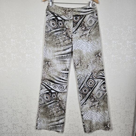 Chico's Pants sz 1 (M) Ivory Tan Brown Geo Mixed Print Zip Fly Zip Pockets - Picture 16 of 16